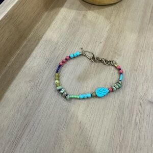 Colorful Beaded Bracelet with Leaf Charm